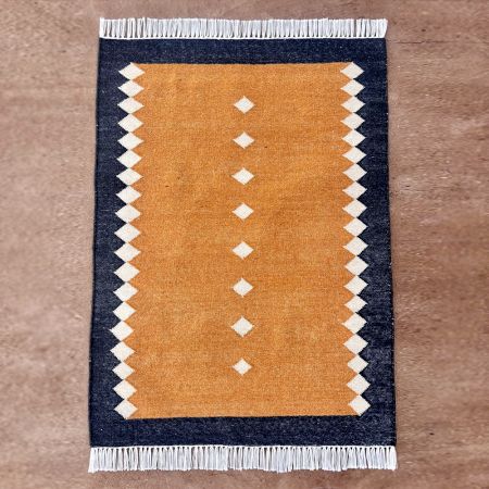 Minimalist Handmade Yellow Cotton Dhurrie For Living Room